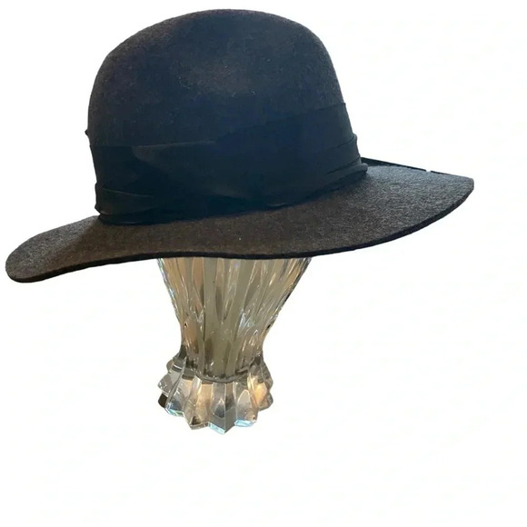 Zara Gray Wool Felt Floppy Fedora Hat Fall Winter classic boho Glam - Picture 5 of 12